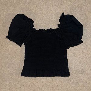 Black Wonder Nation Puff Sleeve Shirred Top